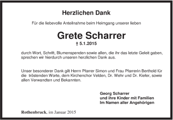 Traueranzeige von Grete Scharrer von Hersbrucker Zeitung