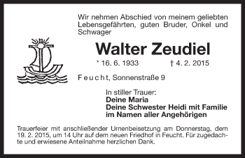 Traueranzeige von Walter Zeudiel von Der Bote