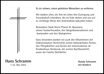 Traueranzeige von Hans Schramm von Hersbrucker Zeitung