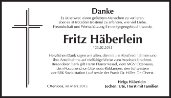 Traueranzeige von Fritz Haeberlein von Pegnitz-Zeitung