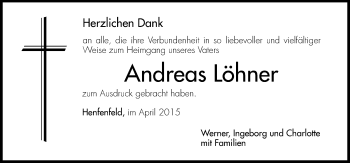 Traueranzeige von Andreas Löhner von Hersbrucker Zeitung
