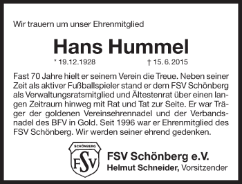 Traueranzeige von Hans Hummel von Pegnitz-Zeitung