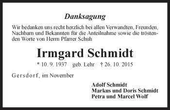 Traueranzeige von Irmgard Schmidt von N-Land