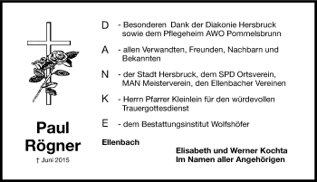Traueranzeige von Paul Rögner von Hersbrucker Zeitung