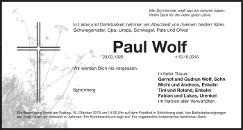 Traueranzeige von Paul Wolf von Pegnitz-Zeitung