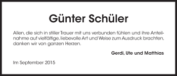 Traueranzeige von Günter Schüler von Der Bote