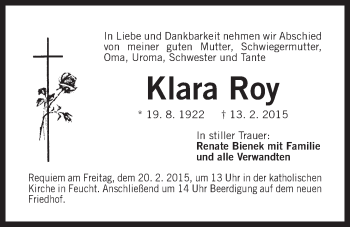 Traueranzeige von Klara Roy von Der Bote