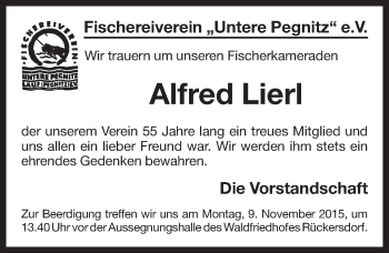 Traueranzeige von Alfred Lierl von Pegnitz-Zeitung