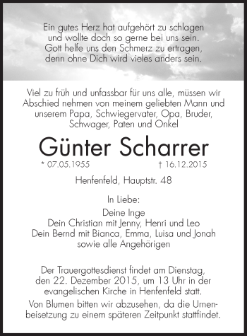 Traueranzeige von Günter Scharrer von Hersbrucker Zeitung
