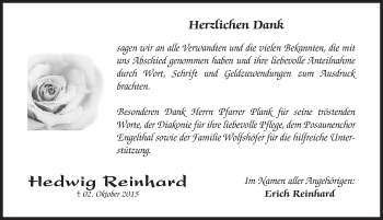 Traueranzeige von Hedwig Reinhard von Hersbrucker Zeitung