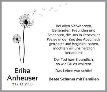 Traueranzeige von Erika Anheuser von Der Bote