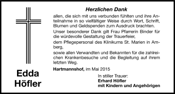 Traueranzeige von Edda Höfler von Hersbrucker Zeitung