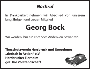 Traueranzeige von Georg Bock von Hersbrucker Zeitung