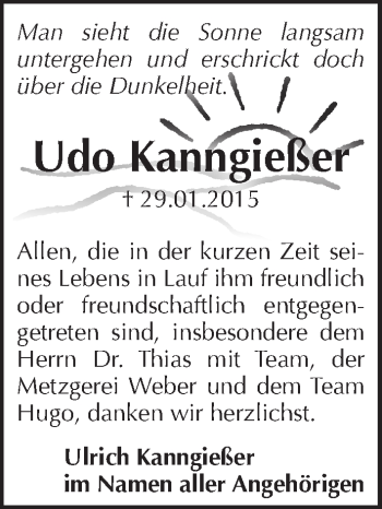 Traueranzeige von Udo Kanngießer von Pegnitz-Zeitung