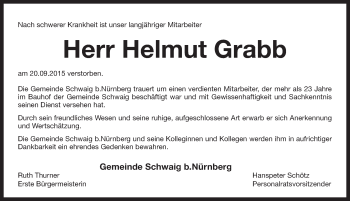 Traueranzeige von Helmut Grabb von Pegnitz-Zeitung