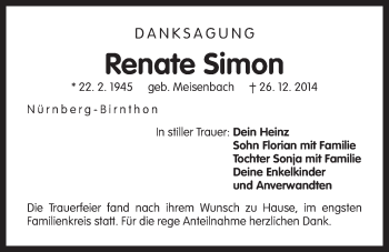 Traueranzeige von Renate Simon von Der Bote