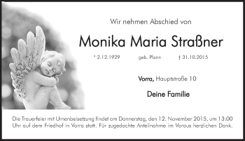 Traueranzeige von Monika Maria Straßner von Hersbrucker Zeitung