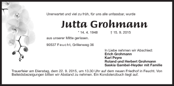 Traueranzeige von Jutta Grohmann von Der Bote