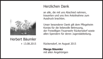 Traueranzeige von Herbert Bäumler von Pegnitz-Zeitung