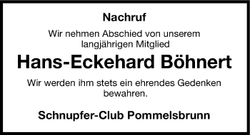 Traueranzeige von Hans-Eckehard Böhnert von Hersbrucker Zeitung