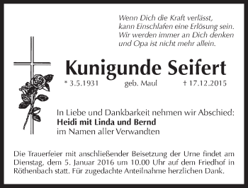 Traueranzeige von Kunigunde Seifert von Pegnitz-Zeitung