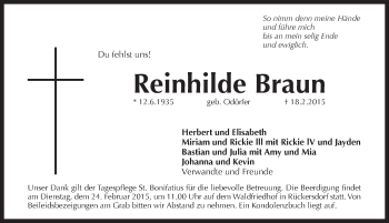 Traueranzeige von Reinhilde Braun von Pegnitz-Zeitung