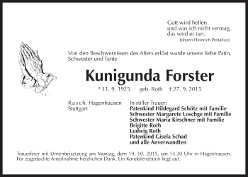 Traueranzeige von Kunigunda Forster von Der Bote