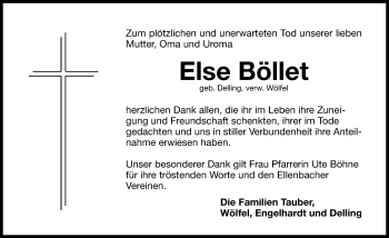 Traueranzeige von Else Böllet von Hersbrucker Zeitung