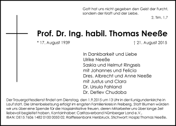 Traueranzeige von Thomas Neeße von Pegnitz-Zeitung