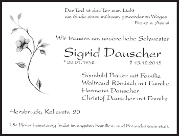 Traueranzeige von Sigrid Dauscher von Hersbrucker Zeitung