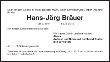 Traueranzeige von Hans-Jörg Bräuer von Der Bote