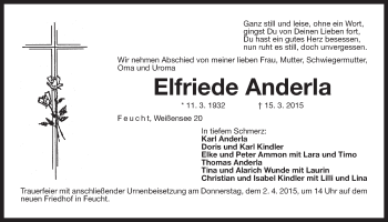Traueranzeige von Elfriede Anderla von Der Bote