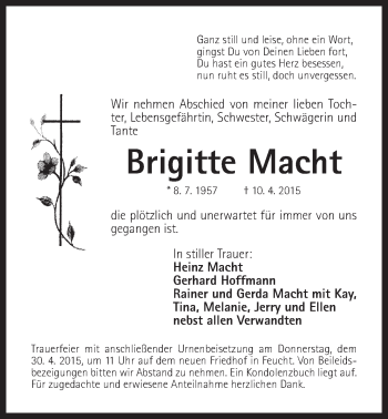 Traueranzeige von Brigitte Macht von Der Bote