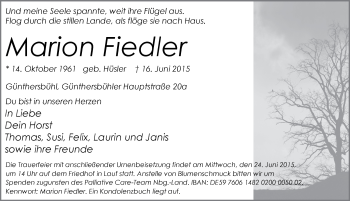 Traueranzeige von Marion Fiedler von Pegnitz-Zeitung