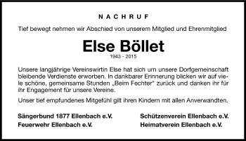 Traueranzeige von Else Böllet von Hersbrucker Zeitung