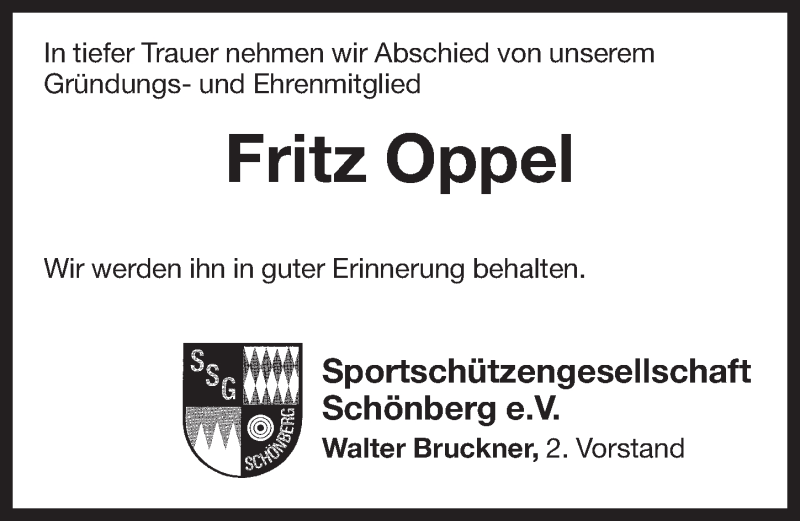  Traueranzeige für Fritz Oppel vom 10.10.2015 aus Pegnitz-Zeitung