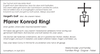Traueranzeige von Konrad Ringl von Pegnitz-Zeitung