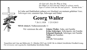 Traueranzeige von Georg Waller von Der Bote
