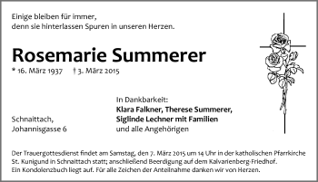 Traueranzeige von Rosemarie Summerer von Pegnitz-Zeitung