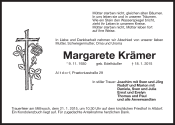 Traueranzeige von Margarete Krämer von Der Bote