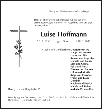 Traueranzeige von Luise Hoffmann von Der Bote