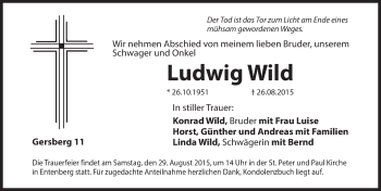 Traueranzeige von Ludwig Wild von Hersbrucker Zeitung