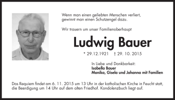 Traueranzeige von Ludwig Bauer von Der Bote