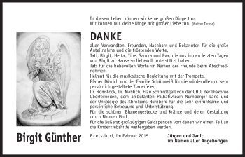 Traueranzeige von Birgit Günther von Der Bote