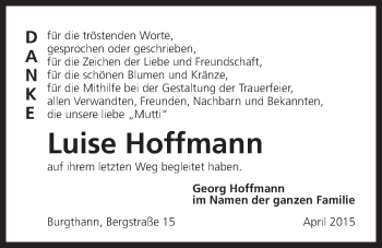 Traueranzeige von Luise Hoffmann von Der Bote