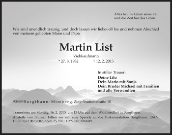 Traueranzeige von Martin List von Der Bote