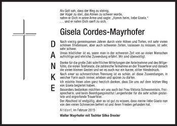 Traueranzeige von Gisela Cordes-Mayrhofer von Der Bote
