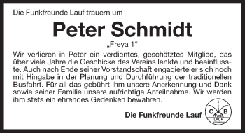 Traueranzeige von Peter Schmidt von Pegnitz-Zeitung
