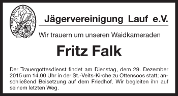 Traueranzeige von Fritz Falk von Pegnitz-Zeitung