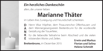 Traueranzeige von Marianne Thäter von Hersbrucker Zeitung